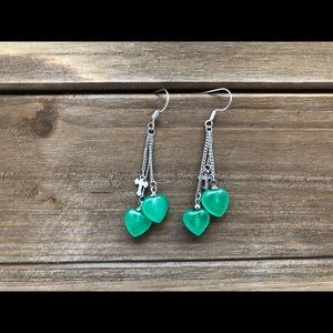 Green Heart Jade Drop Earring with Cross Charm